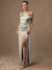 Silquee Váy dài xẻ tà cổ cao màu xanh lá cây nhạt chất lượng cao, hoàn hảo cho đám cưới, ngày lễ tình nhân lãng mạn & hẹn hò, mùa xuân/hè, váy tốt nghiệp, trang phục mùa hè cho phụ nữ, mùa hè, váy mùa hè cho phụ nữ, váy sang trọng thanh lịch, váy kín đáo - Màu xanh Bạc hà - Xem 7