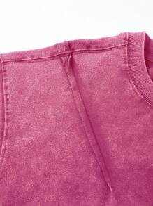 ROMWE MEN Street Life Men's Vintage Washed Embroidery Loose Short Style Short Sleeve T-Shirt - Hot Pink - View 6