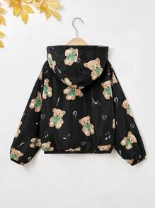 SHEIN 女大童小熊印花毛茸茸內襯連帽夾克 - 彩色 - 查看 2