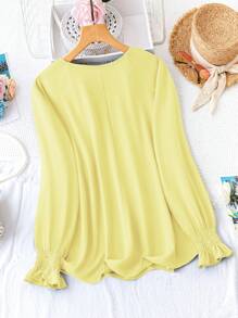 SHEIN LUNE 大码简约纯色宽松圆领长袖休闲衬衫