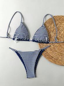 Swim Mod Set de 2 piezas de traje de baño tipo tankini para mujer con estampado reversible a rayas y lunares