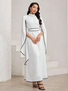 Al Najma 女士优雅撞色镶边斗篷袖阿拉伯风格连衣裙 - 黑與白 - 查看 7