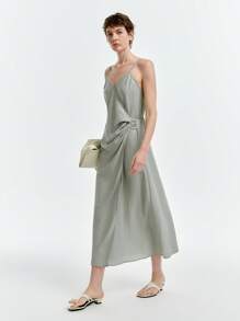 Aalyst 女士纯色褶饰休闲中长吊带裙