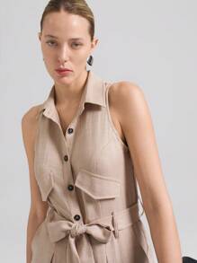 Ontre 2025 Summer New Arrival Women's Belted Contrast Color Collared Jumpsuit, Business Casual Daily Commute Elegant For Beach Resort, Wedding Guest, Country Music Festival, Brunch, Airport Outfit, Stockholm Style, American Independence Day