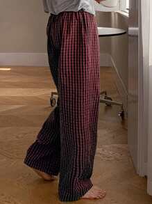 DAZY Men Plaid Textured Fabric Lounge Pants, Spring Home Wear Bottom - Red - View 7