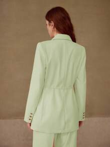 MOTF PREMIUM 双排扣立体花朵系腰带西装外套 - 薄荷綠 - 查看 3