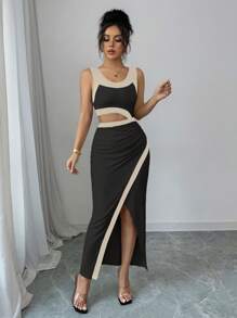 Selianne 不对称单肩短款上衣长裙，性感优雅