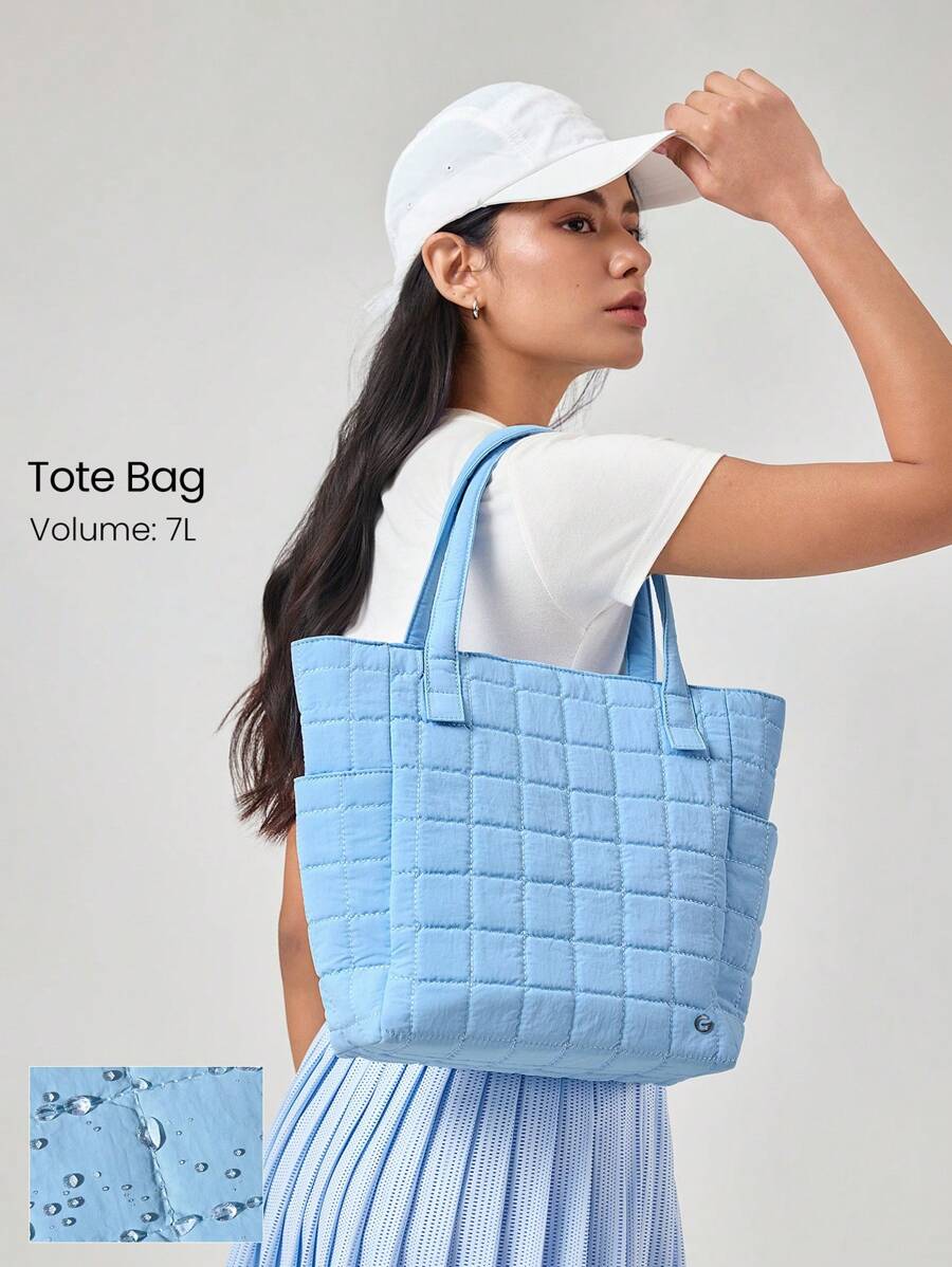 GLOWMODE 7L Water-Resistant Make It Quilted Dual Handle Tote Bag With Multi Pockets Daily Casual - Baby Blue - View 1