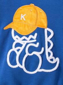 SHEIN Áo nỉ giữ ấm lót lông, kiểu dáng thường ngày, thêu hình khủng long, thích hợp cho bé trai vào mùa thu và mùa đông. - Màu xanh lam - Xem 5