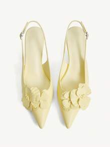 CUCCOO CHICEST Damen elegante Spitzschuh High Heels aus gelbem Kunstleder, romantisches Iris Design, Slingback Stil, passend für Teezeit, Dates, formelle Anlässe, Urlaub