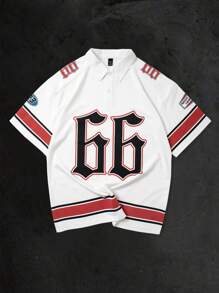 Manfinity EMRG Polo a maniche corte da uomo casual di Manfinity Streetrush con stampa numerica, streetwear, colore nero, adatta per la scuola o come regalo per il fidanzato
