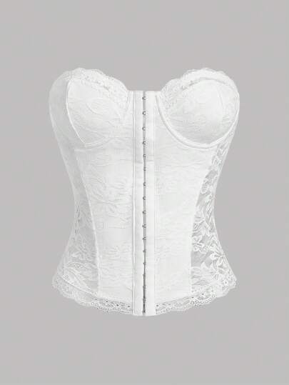 SHEIN ICON 性感诱人的紧身蕾丝拼接红色紧身胸衣上衣