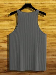 Manfinity Homme Men's Solid Color Ribbed Slim Fit Crew Neck Tank Top Gym Shirts For Men Tank Top For Men Tank Top Men - Grey - View 2