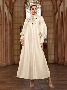 Al Najma Women's Elegant Crystal-Embellished Turkish & Arabian Style Long Dress