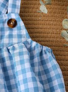 SHEIN New Born Baby Plaid Casual Cute Fashion Bodysuit - Dusty Blue - View 3