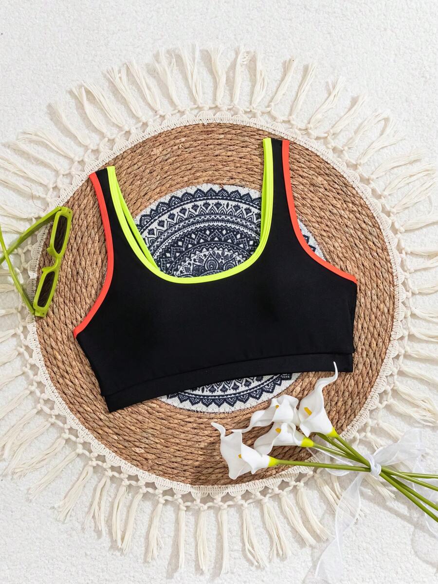 SHEIN Swim Áo bikini thể thao đi biển cho nữ có viền tương phản - Nhiều màu - Xem 1
