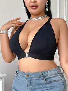 SHEIN Sujetador inalámbrico de confort de cierre delantero con diseño de espalda abierta en talla grande