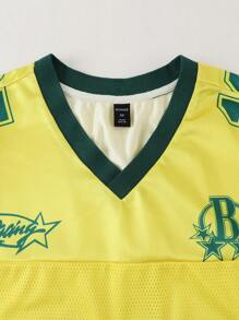 ROMWE MEN Prep Men's Football Jersey Short Sleeve T-Shirt, Sports Tee With Mesh Panel, Summer - Yellow - View 3