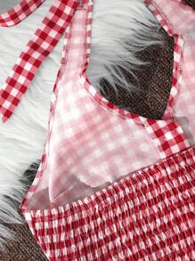 Sweetra Plaid Spaghetti Strap Bow Backless Camisole Tank Top For Women, Sexy Open Back Sleeveless Top