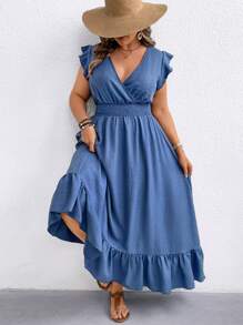 SHEIN Clasi Plus Size Women's Boho Vacation Ethnical Print Backless Halter Beach Dress, Spring/Summer - Blue - View 4