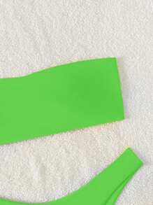 Swim Basics Solid Color Bandeau Tankini Swimsuit - Green - View 3