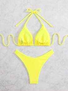 Swim Mod Women Beach Outfits Yellow Bikini Swimsuit Set, Simple And Casual For Daily Wear For Summer Beach Vacation - Yellow - View 2