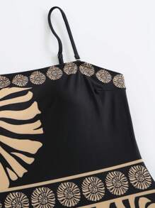 Swim Oasis 2pcs/Set 2025 New Women Two Pieces Printed Bandeau Swimsuit With Mesh Long Skirt, Beach Vacation Summer Casual Swimwear Set - Multicolor - View 8