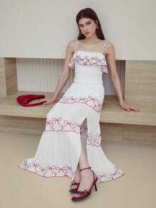 MOTF STUDIO SPLIT THIGH BOW PRINT SKIRT