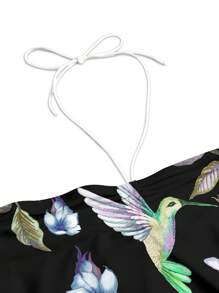 Constanza Baglietto Black Bird Printed Women's Cropped Camisole, Suitable For Summer Music Festival, Beach, And Vacation