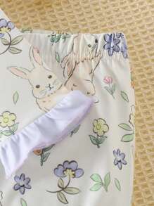 SHEIN Bộ 2 món/Bộ quần dài tay bèo nhún họa tiết hoa màu hồng ngọt ngào cho bé gái và bộ đồ ngủ tay dài thoải mái thường ngày - Nhiều màu - Xem 7