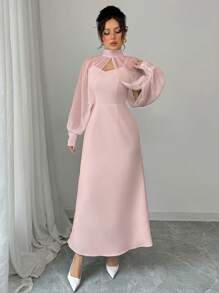 Elenzga Robe sirène avec perles sur maille blanche