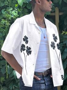 Manfinity Dauomo Men's Floral Print Short Sleeve Single-Breasted Casual Shirt