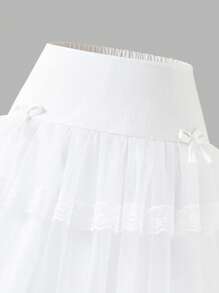 SHEIN Tween Girls Elegant Bow Lace Trim A-Line Skirt, Suitable For Spring/Summer,Holiday,Summer,Travel - White - View 5