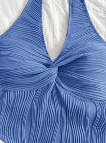 Soleia 性感休闲吊带扭纹不对称下摆修身背心 - 藍色 - 查看 4