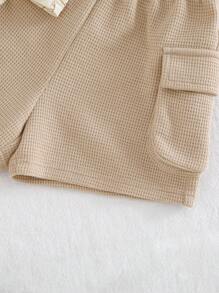 Cozy Pixies Set de 2 piezas para bebé niño: Parte superior de punto de cuello redondo de manga corta con estampado de animales de dibujos animados y pantalones cortos de cintura elástica