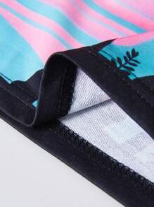 Manfinity Chillmode Men's Boho Beach Shorts: Multicolor Short Fabric Shorts With Rib-Knit Details And Tropical Sunset Print - Multicolor - View 6