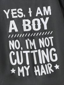 SHEIN 年轻男孩休闲百搭兄弟字母印花百搭圆领 T 恤 - 深灰色 - 查看 5