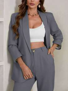 Aveloria Modichic Blazer casual abierto por delante con cuello de chal - Gris - Ver 5