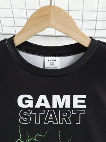 Tween Boy 2pcs Snug-Fit Pajama Set - Neon Game Controller Print Round Neck Short Sleeve Top & Shorts, Soft & Skin-Friendly