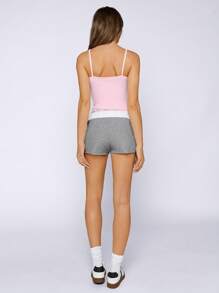 SHEIN EZwear Quần short siêu ngắn họa tiết chữ mùa hè màu xám - Màu xám đen - Xem 2