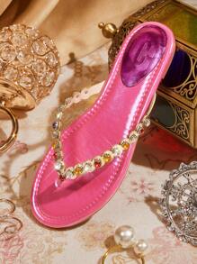 CUCCOO TILAWA Women's Fashion Summer Crystal Decorated Flat Sandals - Pink - View 8