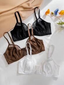 SHEIN 3件套加大码性感唇网蕾丝无钢圈舒适前扣内衣文胸