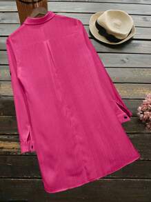 Women's Spring/Summer Solid Color Half-Placket Casual Shirt Fall Cloth For Women - Hot Pink - View 2
