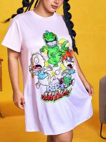 Nick 90s | SHEIN 大码女式夏季休闲可爱卡通图案短袖睡裙