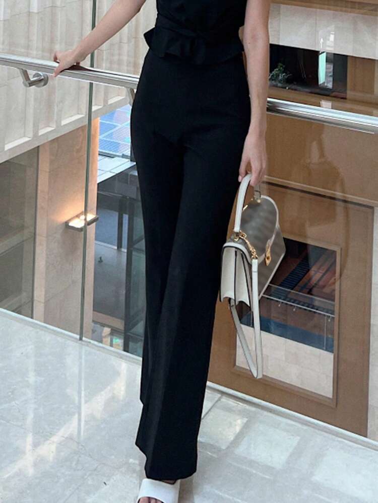 Women's Solid Color Fitted Flare Leg Black Pants For Women Business Women Attire Women Pants Fall