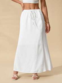 SHEIN PETITE Women's Skirts, Floor-Length Maxi Skirts, Waist Ties, Vacation Skirts, Low-Waist Skirts - White - View 4