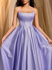 Glamrae Elegant Luxurious Boned Bodice Dress,Extremely Flared A-Line Gown For Weddings,Parties,Honeymoon,Galas,Formal Occasions,Evening Wedding Guest Dress - Purple - View 2