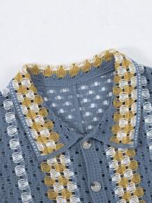 Manfinity RSRT Top casual en maille à manches courtes avec une couleur contrastée et une simple boutonnière pour homme - Bleu azur - Voir 4