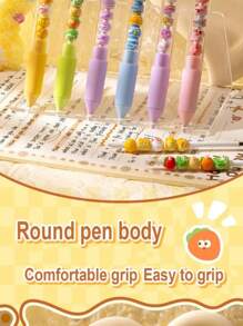 SHEIN 4/6pcs Cute Push-Button Ballpoint Pen, 0.5mm Tip, Smudge-Proof, Smooth Writing, Comfortable Grip, Suitable For Exams, Office Use, Signature, Carbon Ink