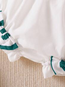 SHEIN 2 Stücke Baby Mädchen niedliches marineblau-stiliges Set mit Peter Pan Kragen Kurzarmshirt und Shorts - Dunkelgrün - Übersicht 3